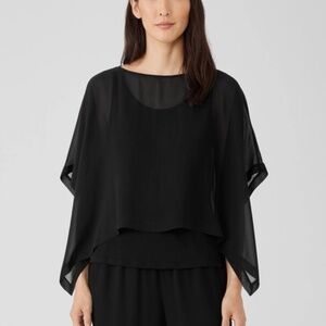 Eileen Fisher Sheer Silk Georgette Poncho  Boxy Fit, Cropped Length